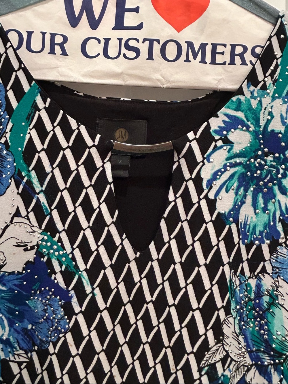 JM Collection Black Midi Dress with Blue, White & Teal Floral Print - Picture 3 of 8
